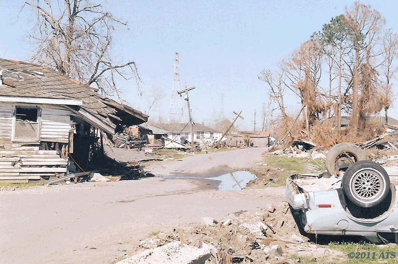 Lower 9th Ward after Hurricane Katrina, 2005 - this spot is adjacent to the breach of the Industrial Canal levee. Lower 9th Ward after Hurricane Katrina, 2005 - this spot is adjacent to the breach of the Industrial Canal levee.